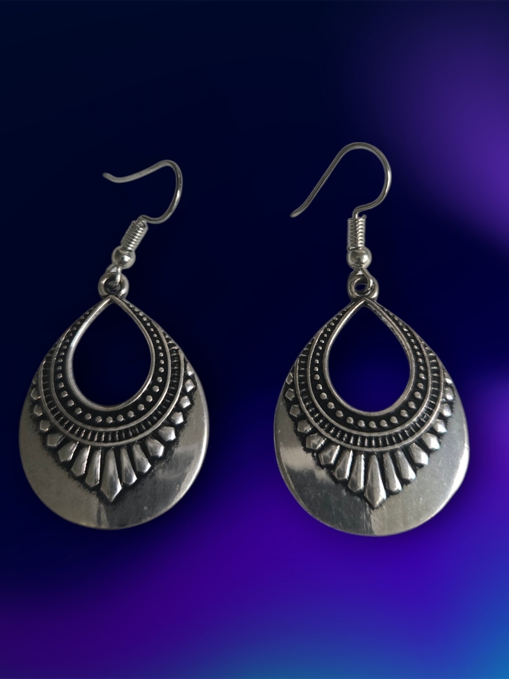 Silver-Tone Bohemian Teardrop Dangle Earrings